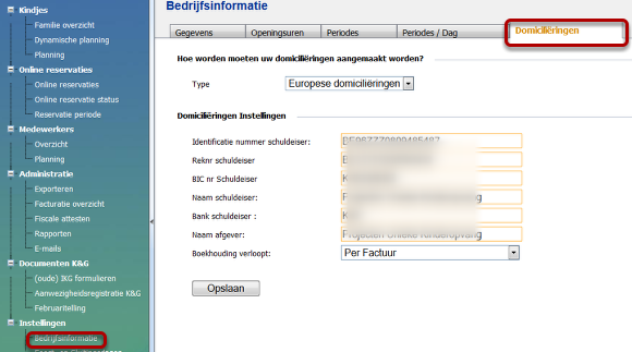 Instellingen bedrijfsinformatie
