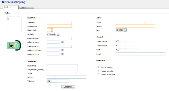 Inschrijving: oudergegevens