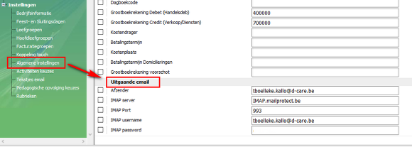 Algemene instelling wanneer voor elke leefgroep hetzelfde e-mail adres gebruikt wordt.